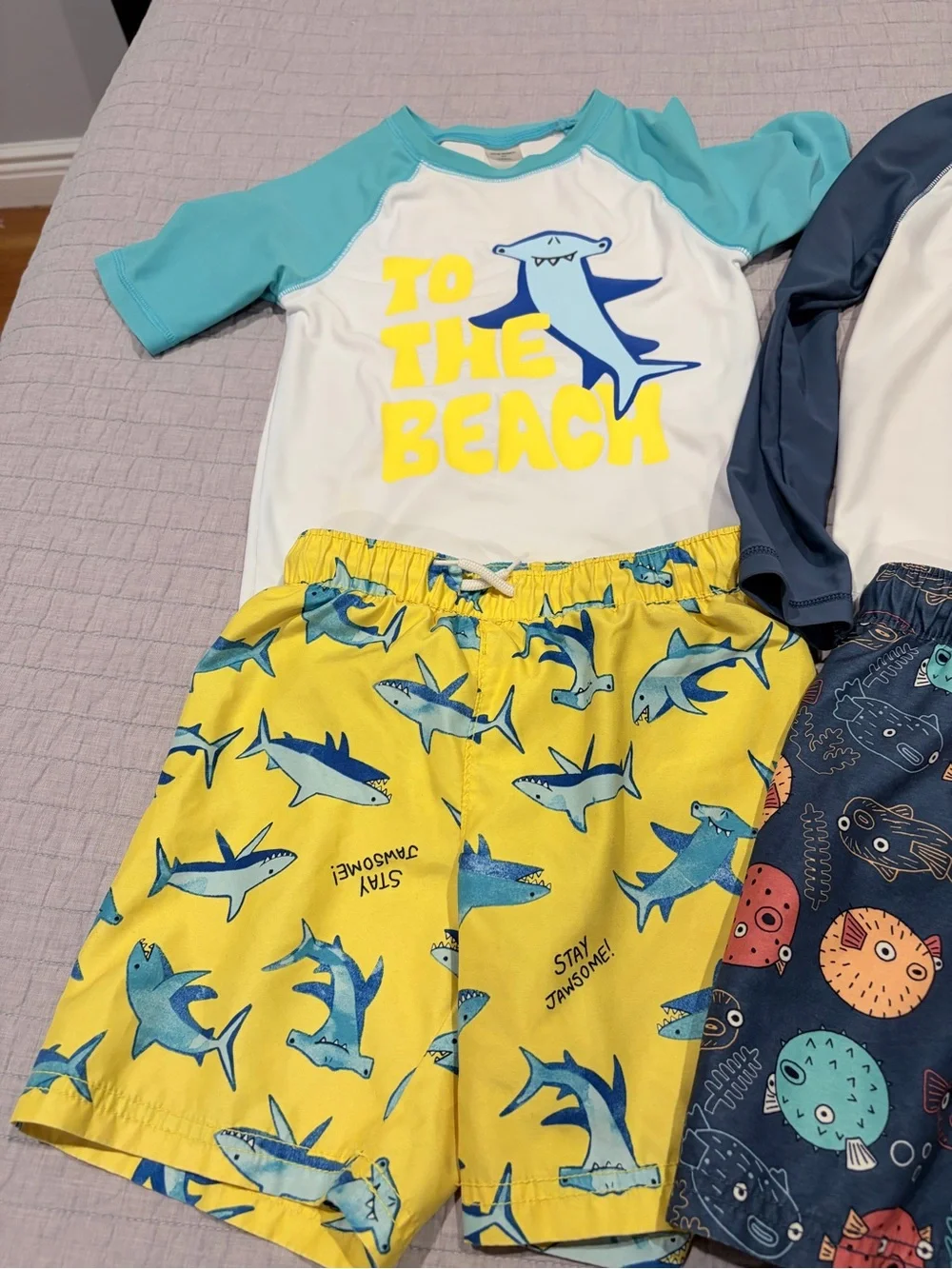 Old Navy Kids Swim Trunks Set - Yellow Shark & Navy Puffer Fish